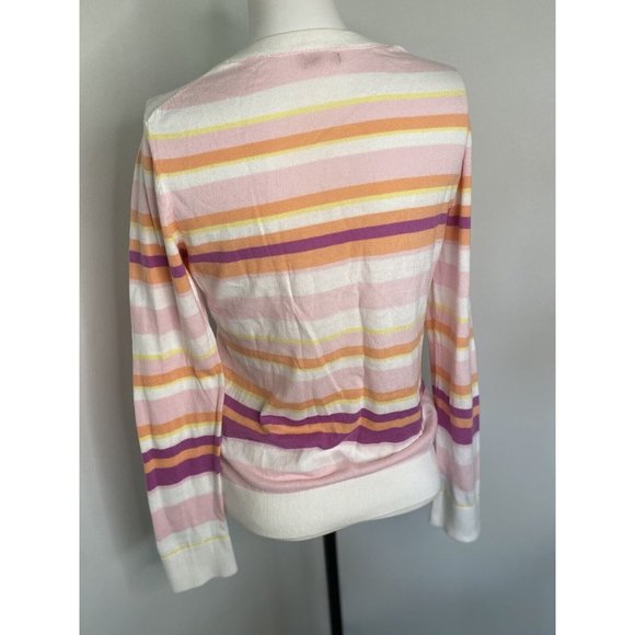 Izod White Pastel Striped Womens V-Neck Sweater Size S 100% Cotton Vintage Retro - Picture 14 of 16